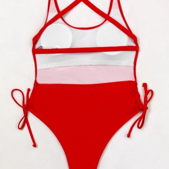 RED SIDE TIE ONE PIECE SWIMSUIT - Picture 4 of 4